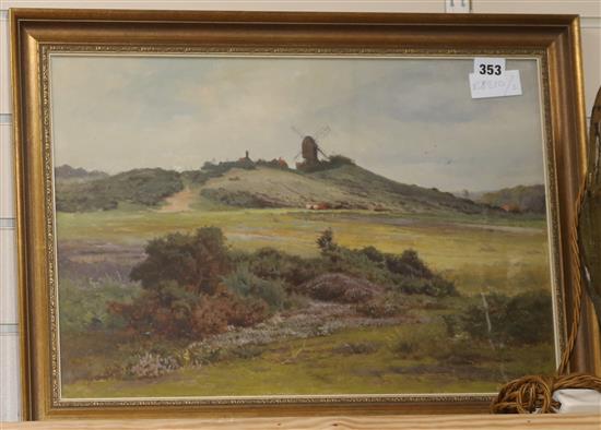 Edwin Holder, oil on canvas board, windmill in a landscape, signed and dated 96, 33 x 48cm